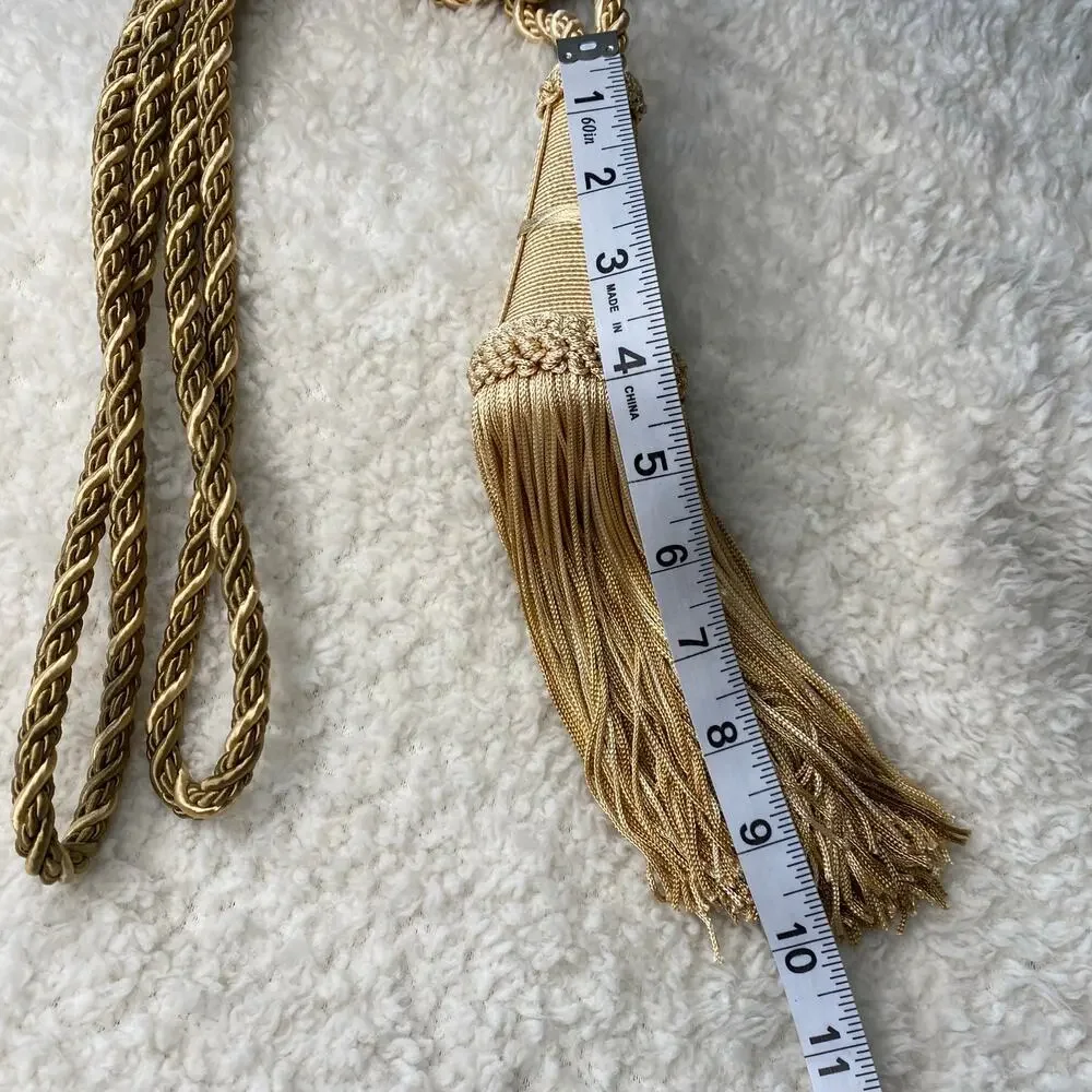Vintage Yellow/Brown/Green Curtain Tie-Back Twisted Rope Two Tassels- 10
